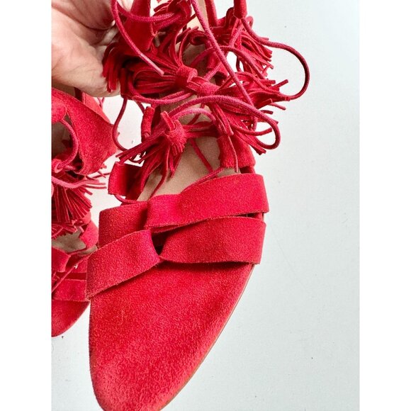 LOEFFLER RANDALL Luz Red Suede Leather Lace-Up Tassel Tie Block Heels, Size 10 - Picture 7 of 16